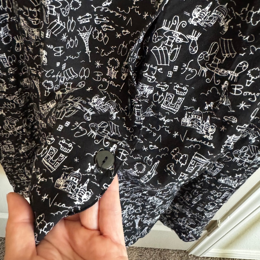 VTG Christopher Banks Maxi Dress 12 Black Paris Eiffel Tower Print Travel Whimsy - Picture 5 of 10
